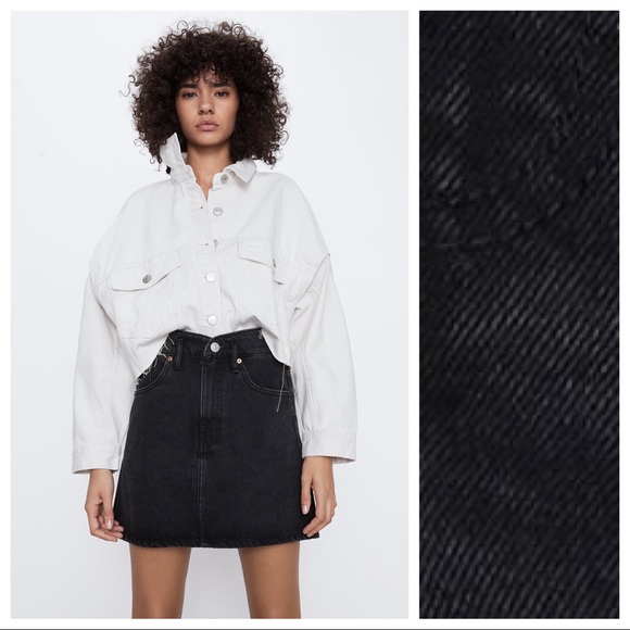 NWT. Zara Black Denim Mini A-line Skirt. Size XS. - Picture 2 of 7